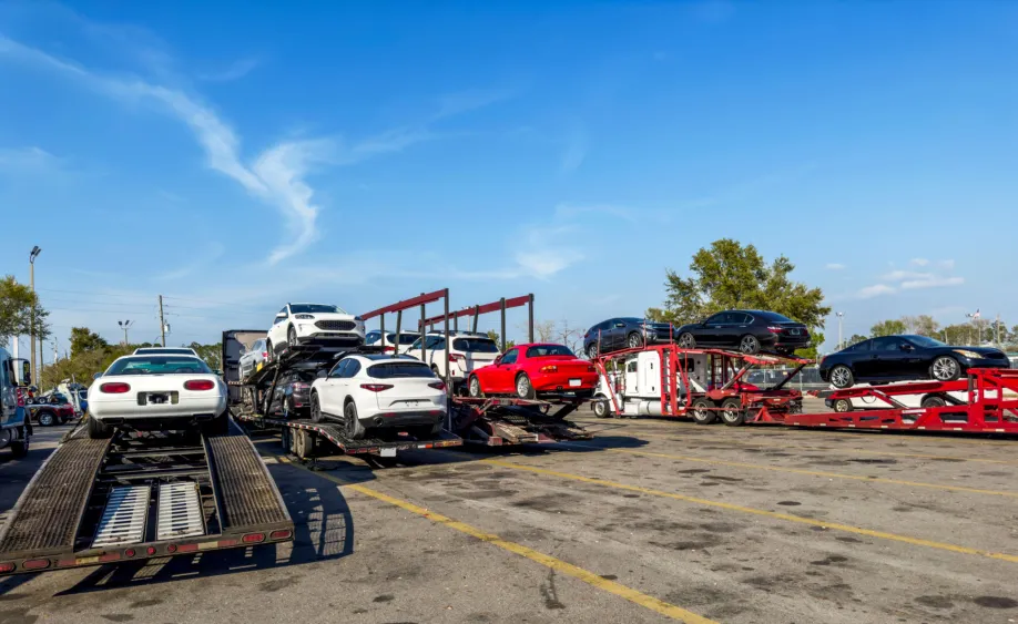 Car haulers loaded with vehicles